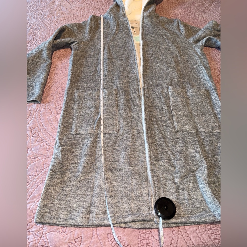 Hayden Gray Cardigan with White Furry Trim & Hood - Picture 10 of 14